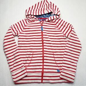 Mini Boden Red and White Striped Zip-Up toweling terry Hoodie